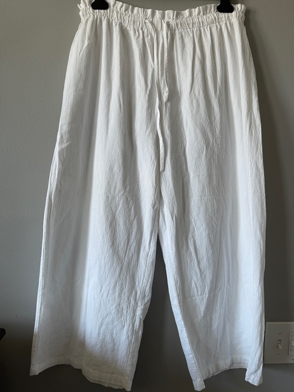 Wide leg cropped cotton elastic waistband pull on pants relaxed